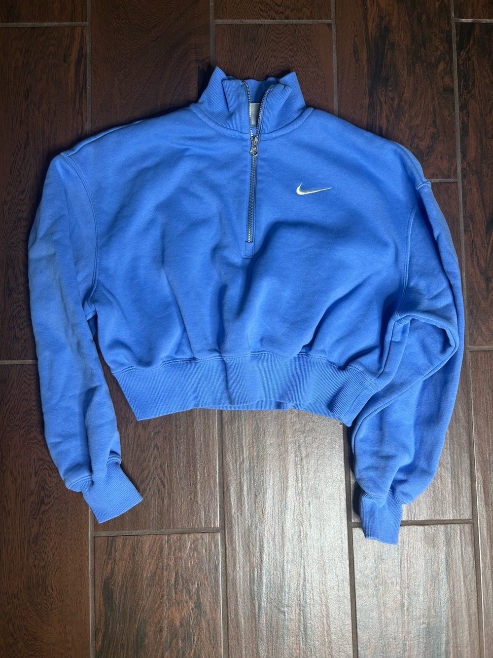 Nike Cropped Quarter Zip Sweatshirt Blue Pullover Swoosh Cozy Athleisure Small